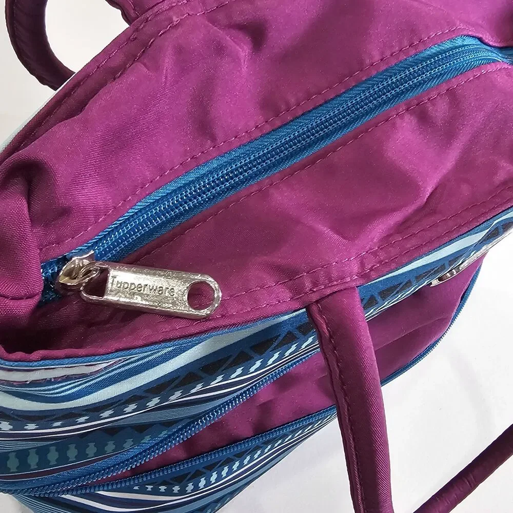 Tupperware Stylish Stripes Expandable  Insulated Lunch Tote Bag Blue Pink Green
